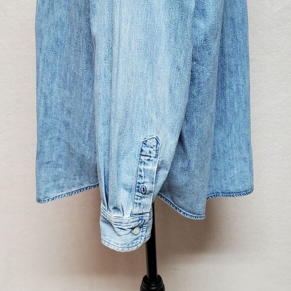 Vintage 1990s Lauren Ralph Lauren Chambray Stone Wash Button Up Logo Top Large - Picture 9 of 13